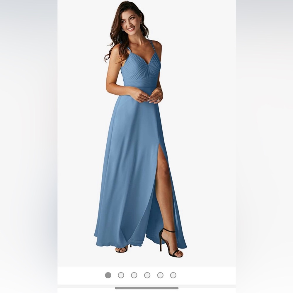 Dusty Blue Floor Length Bridesmaids Dress